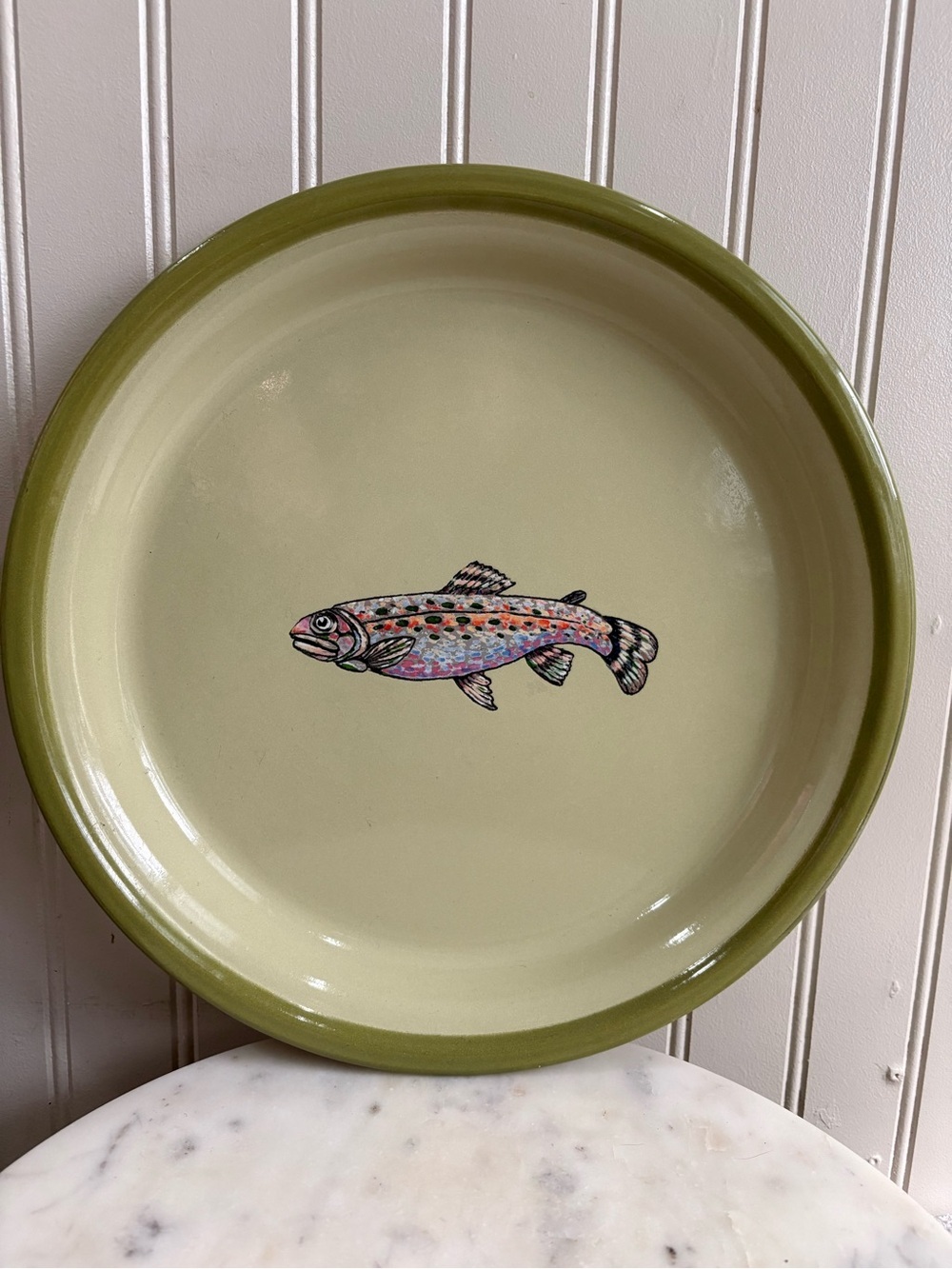 Marble Canyon Enamelware Large Trout Plate/Serving Platter Green 12.5” Diameter - Picture 3 of 11